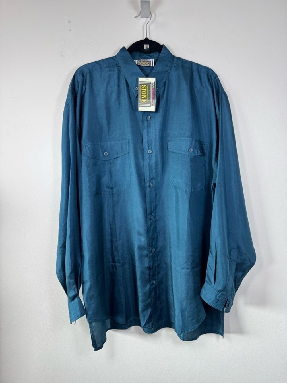 Silk Stone Teal Button-Down Shirt - Men's L Silk